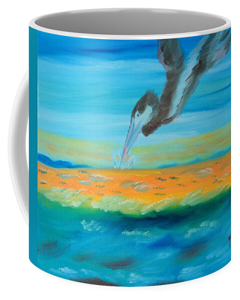 Pelican Coffee Mug featuring the painting Coexisting by Meryl Goudey