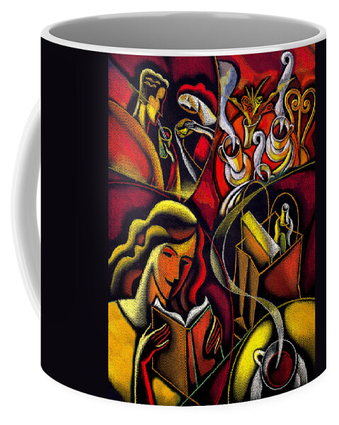 Bohemian Book Cafe Coffee Coffee Break Coffee Cup Coffee House Drink Drinking Fiction Leisure Pastime People Read Reading Refreshment Relax Relaxation Steam Table Tea Woman Coffee Mug featuring the painting Coffee break by Leon Zernitsky