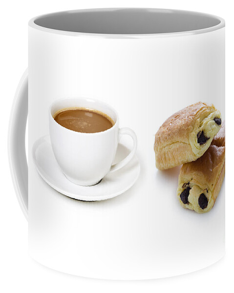 Brown Coffee Mug featuring the photograph Coffee Cup And Pain Au Chocolat by Lee Avison