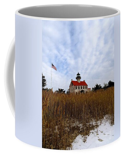 East Point Lighthouse Coffee Mug featuring the photograph Cold Day At East Point by Nancy Patterson