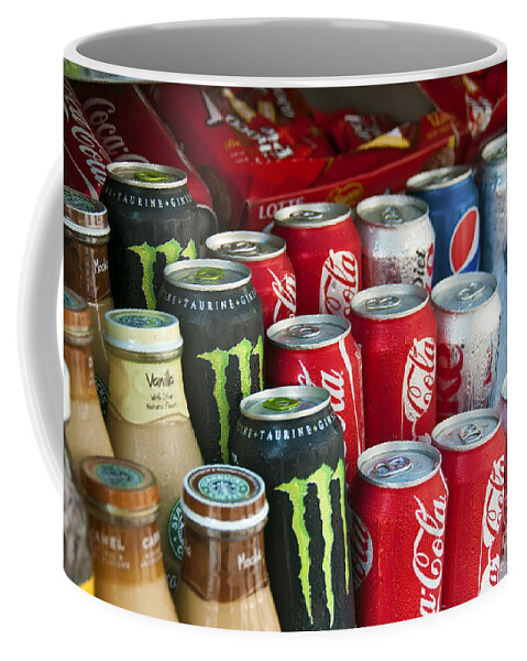 Cold Energy Coffee And Soft Drink Display  Coffee Mug featuring the photograph Cold Energy Coffee and Soft Drink display  by David Zanzinger