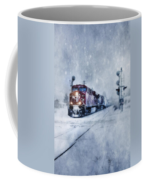 Train Coffee Mug featuring the photograph Cold Nights On The Midnight Train Color by Theresa Tahara