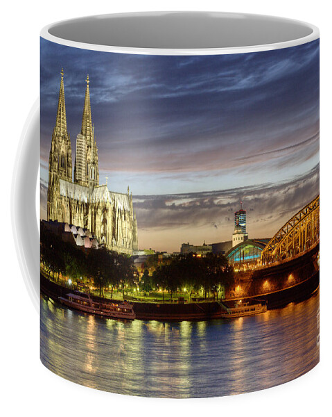 Cologne Coffee Mug featuring the photograph Cologne Cathedral with Rhine Riverside by Heiko Koehrer-Wagner