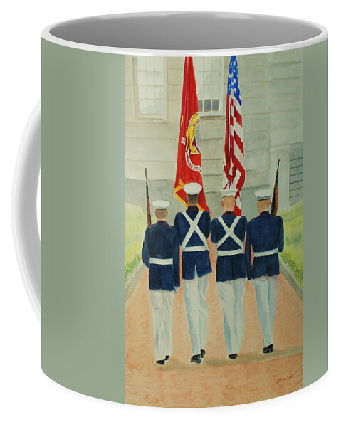 Military Coffee Mug featuring the painting Color Guard by Jill Ciccone Pike