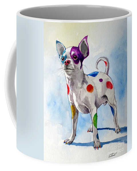 Chihuahua Coffee Mug featuring the painting Colorful Dalmatian Chihuahua by Christopher Shellhammer