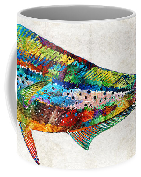 Fish Coffee Mug featuring the painting Colorful Dolphin Fish by Sharon Cummings by Sharon Cummings