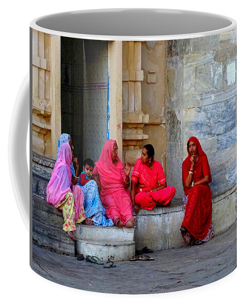 Temple Coffee Mug featuring the photograph Colorful Rajasthani Women in Udaipur Temple India by Sue Jacobi