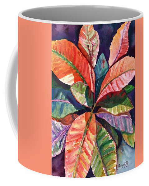 Tropical Leaves Coffee Mug featuring the painting Colorful Tropical Leaves 1 by Marionette Taboniar