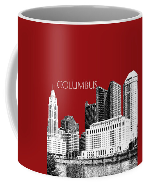 Architecture Coffee Mug featuring the digital art Columbus Skyline - Dark Red by DB Artist