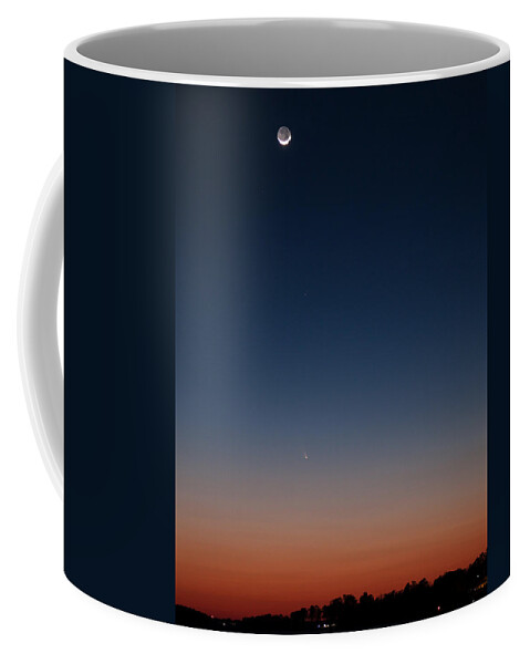 Comet Coffee Mug featuring the photograph Comet PanStarrs and Crescent Moon - 2 by Charles Hite