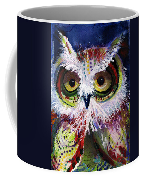  Polka Dots Coffee Mug featuring the painting Complimentary Owl by Laurel Bahe