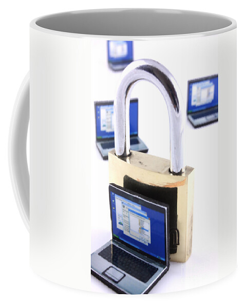 Unlocked Coffee Mug featuring the photograph Computer security concept by Simon Bratt