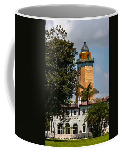 Alhambra Water Tower Coffee Mug featuring the photograph Coral Gables House and Water Tower by Ed Gleichman