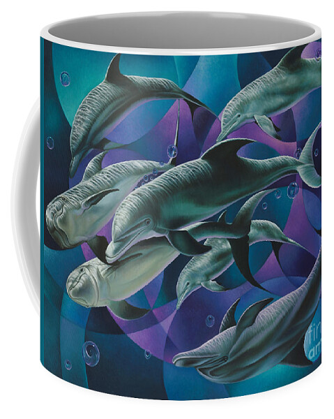 Dolphins Coffee Mug featuring the painting Corazon del Mar by Ricardo Chavez-Mendez