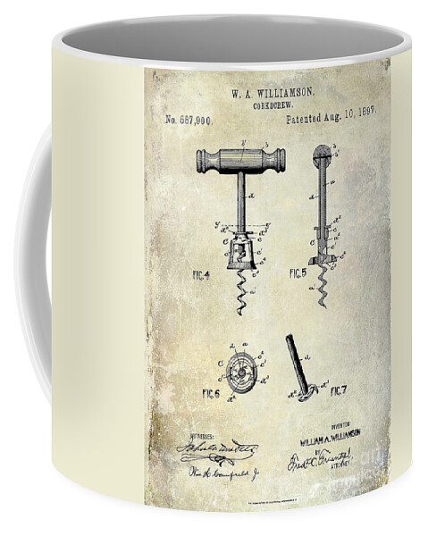 Corkscrew Patent Drawing Coffee Mug featuring the photograph Corkscrew Patent 1897 by Jon Neidert