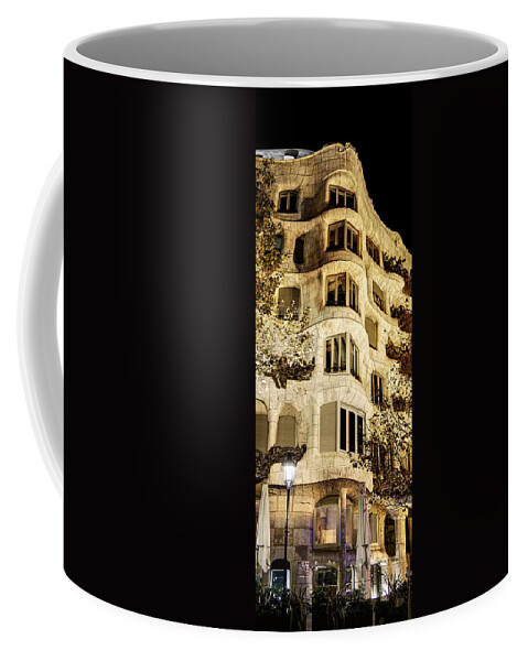 Pedrera Coffee Mug featuring the photograph Corner of la Pedrera at night - Gaudi by Weston Westmoreland