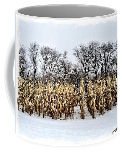 Snow Coffee Mug featuring the photograph Cornstalks in Snow by Veronica Batterson