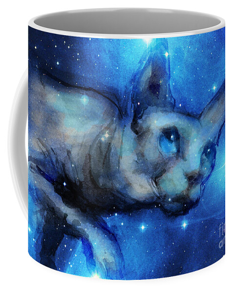 Sphynx Cat Coffee Mug featuring the painting Cosmic sphynx cat by Svetlana Novikova