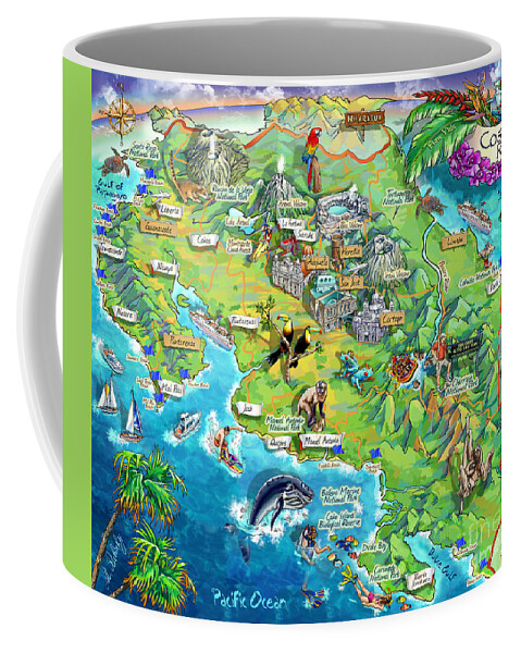 Costa Rica Coffee Mug featuring the painting Costa Rica map illustration by Maria Rabinky