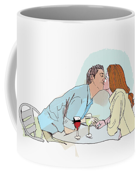 ? Lust Coffee Mug featuring the photograph Couple Drinking Wine And Kissing by Ikon Ikon Images