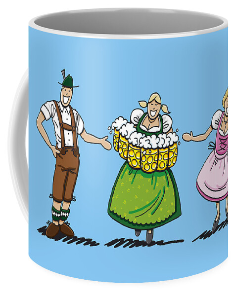 Frank Ramspott Coffee Mug featuring the drawing Couple Welcomes Oktoberfest Beer Waitress by Frank Ramspott