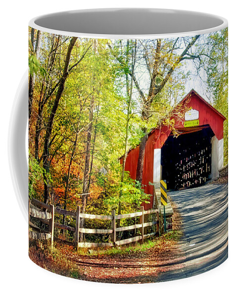 Covered Bridge In Bucks County Coffee Mug featuring the photograph Covered Bridge in Bucks County by Carolyn Derstine