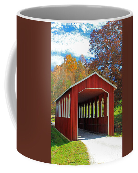 Red Covered Bridge Coffee Mug featuring the photograph Covered Bridge by Jennifer Robin