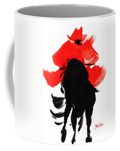 Acrylic On Paper Coffee Mug featuring the painting Cowboy by Lidija Ivanek - SiLa