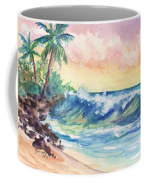 Ocean Waves Coffee Mug featuring the painting Crashing Waves at Sunrise by Marionette Taboniar