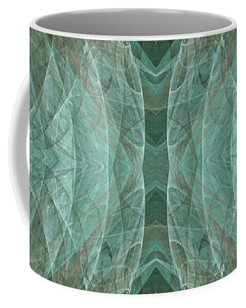 Abstract Coffee Mug featuring the digital art Crashing Waves Of Green 1 - Panorama - Abstract - Fractal Art by Andee Design