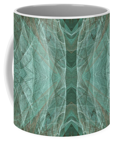 Abstract Coffee Mug featuring the digital art Crashing Waves Of Green 2 - Panorama - Abstract - Fractal Art by Andee Design