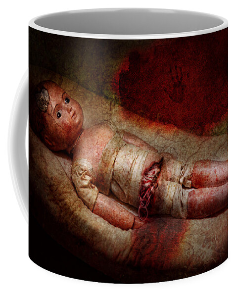 Haunted Doll Coffee Mug featuring the digital art Creepy - Weird - No one ever suspected by Mike Savad