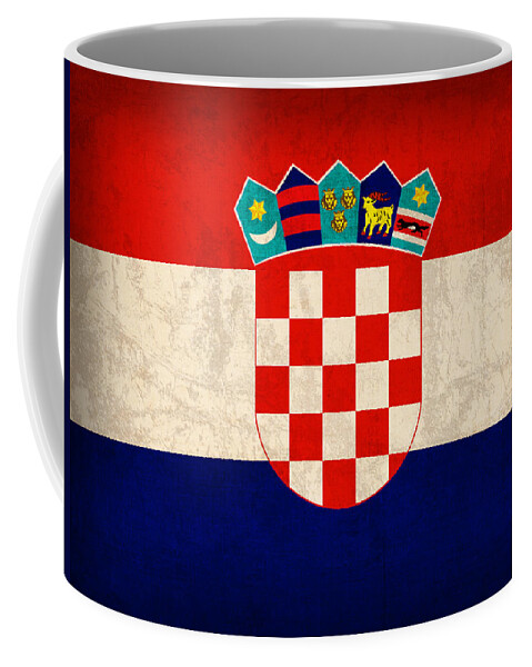Croatia Coffee Mug featuring the mixed media Croatia Flag Vintage Distressed Finish by Design Turnpike