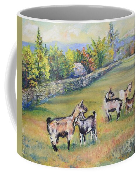 Raija Merila Coffee Mug featuring the painting Croatian Goats by Raija Merila