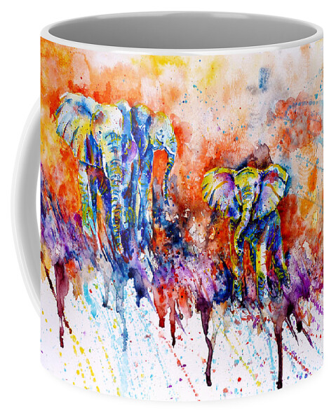 Colorful Elephants Coffee Mug featuring the painting Curious Baby Elephant by Zaira Dzhaubaeva