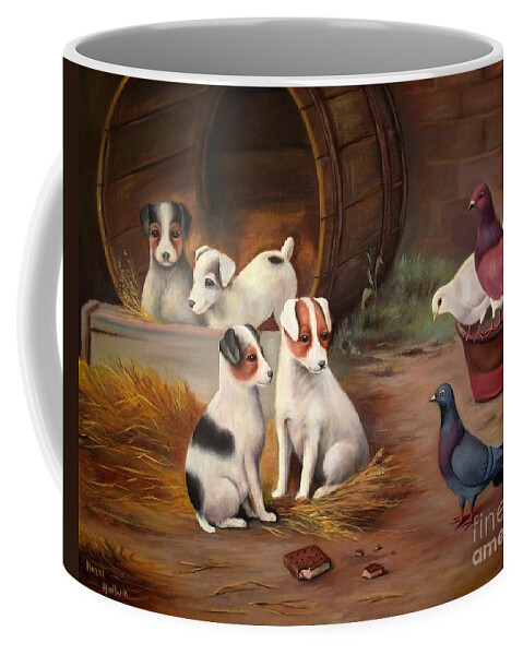Animals Coffee Mug featuring the painting Curious Friends by Hazel Holland