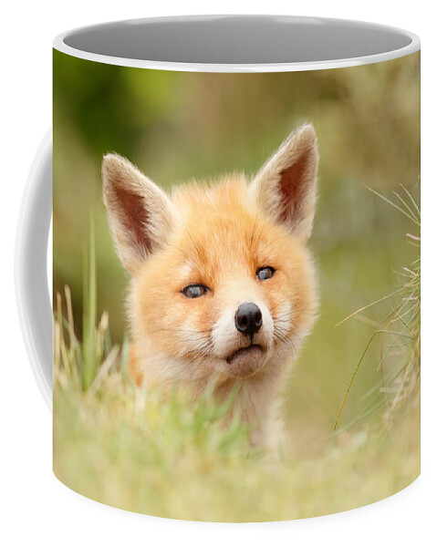 Camouflage Coffee Mug featuring the photograph Cutie Face _Red Fox Kit by Roeselien Raimond