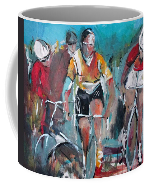 Cycling Coffee Mug featuring the painting Cycling Trinity by John Gholson