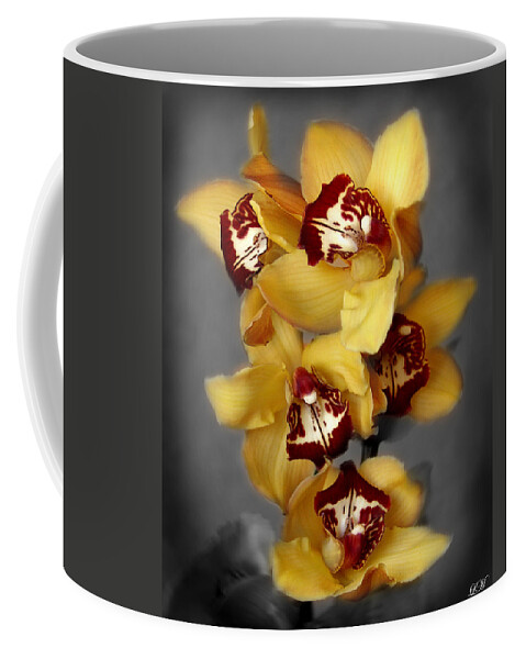 Flowers Coffee Mug featuring the photograph Cymbidium Orchid Orange I Still Life Flower Art Poster by Lily Malor