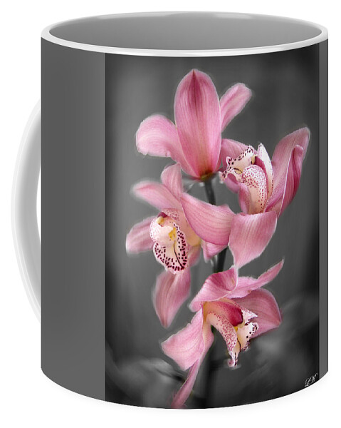 Flowers Coffee Mug featuring the photograph Cymbidium Orchid Pink III Still Life Flower Art Poster by Lily Malor