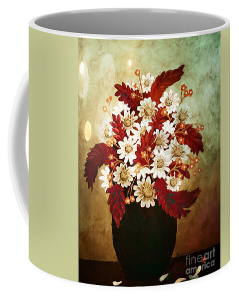 Daisies And Forget Me Nots Infrared Coffee Mug featuring the painting Daisies and Forget Me Nots Infrared by Barbara A Griffin