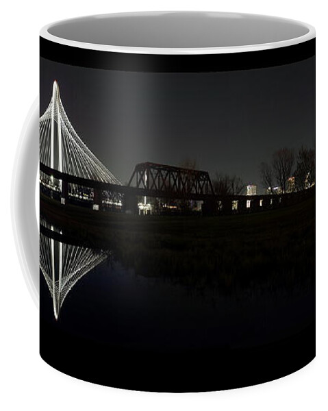 Margaret Hunt Hill Bridge Coffee Mug featuring the photograph Dallas Skyline Hunt Bridge Color by Jonathan Davison