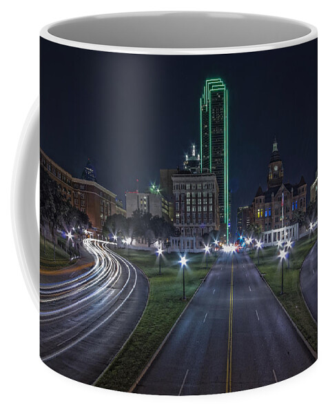 Dallas Texas Coffee Mug featuring the photograph Dealy Plaza - Dallas Skline At Night by Jonathan Davison
