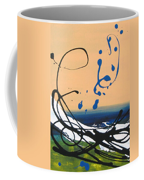 Abstract Coffee Mug featuring the painting Dancing Berries - Blue by Louise Adams