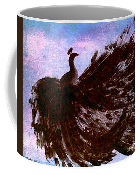 Black Bird Coffee Mug featuring the digital art DANCING PEACOCK blue pink wash by Anita Lewis