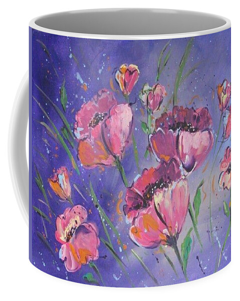 Poppies Coffee Mug featuring the painting Dancing Poppies by Terri Einer