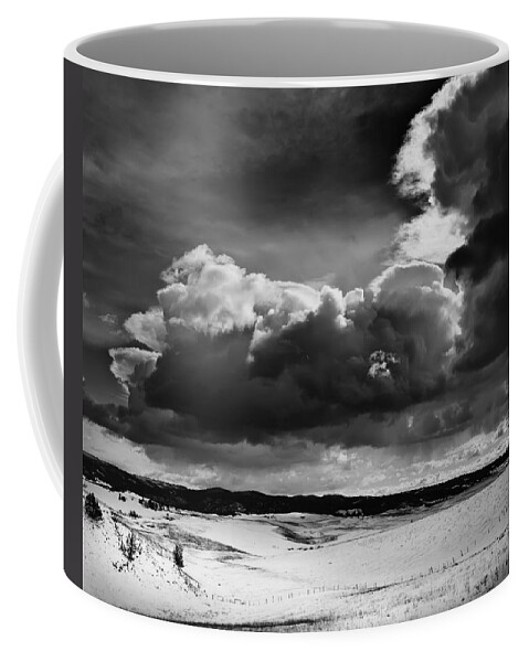 Clouds Coffee Mug featuring the photograph Dark Clouds Over Snowy Landscape by Theresa Tahara