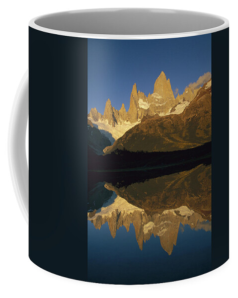 Feb0514 Coffee Mug featuring the photograph Dawn Fitzroy Massif Reflection Patagonia by Colin Monteath