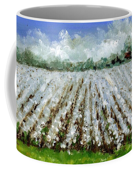 Cotton Coffee Mug featuring the painting Delta Cotton Field by Virginia Potter