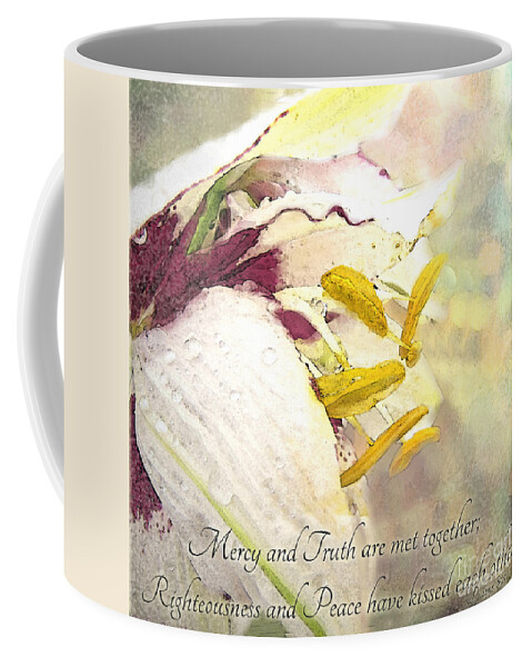 Nature Coffee Mug featuring the photograph Daylily photoart with verse by Debbie Portwood